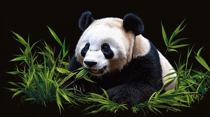 Obraz premium Cute panda eating bamboo on jungle