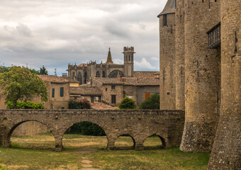 Fototapeta premium Carcassonne in France, a famous landmark one of the most well preserved citadel in the world 