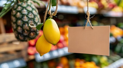 Blank hanging banner for advertising mockups in a retail store or supermarket interior
