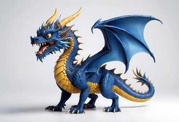 Cute Blue Dragon with Yellow Wings in Studio Setting. Generative AI