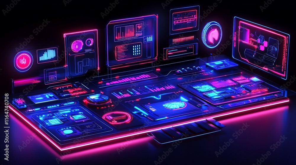 Poster Futuristic digital dashboard with glowing interfaces and displays.