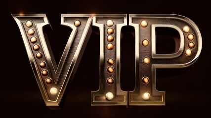 VIP metallic letters glowing with lights in a dark setting, symbolizing exclusivity and prestige, concept of luxury events, premium services