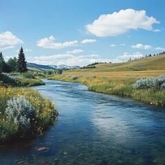 Serene River Landscape in Montana's Pristine Wilderness