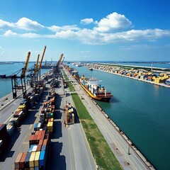Aerial View of a Bustling Container Port
