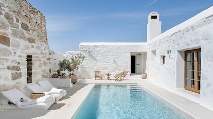 Obraz premium Luxury Whitewashed Villa with Private Pool in Greece