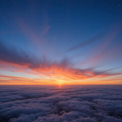 Fototapeta premium Ai generated, sunset view from above the clouds