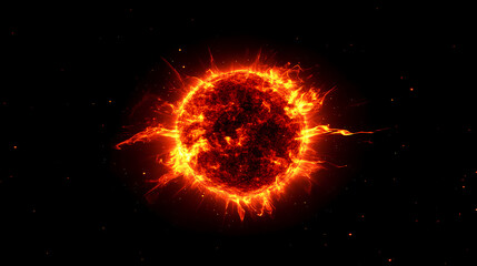 Dynamic red celestial explosion black background glowing sunburst digital lens flare. Sunburst. Illustration