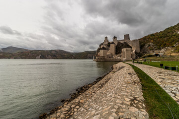 View of Golubac medieval fortress at Danube river, Serbia