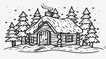 Elegant minimalist vector line art showcasing a charming cottage design in a simplistic style