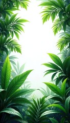 Obraz premium Dense jungle foliage swaying in the wind on a pristine white background, wilderness, forest, jungle