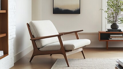 Fototapeta premium Mid-Century Modern Armchair in a Light and Airy Living Room