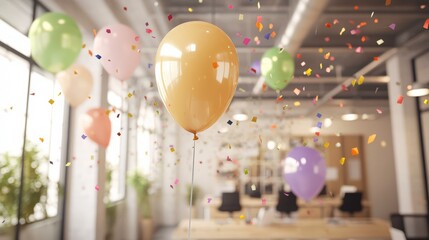 Celebration with Balloons and Confetti in Office Space