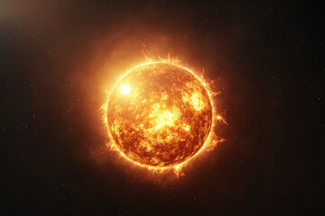 Fototapeta premium Illustration of a sun with glowing corona on a black space background with stars, cosmic image