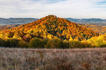 Jesienny krajobraz na górskim szlaku