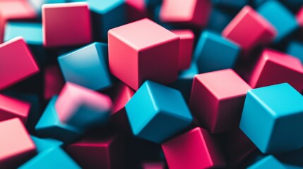 Colorful cube composition, a stack of blue and pink cubes creating an abstract visual arrangement