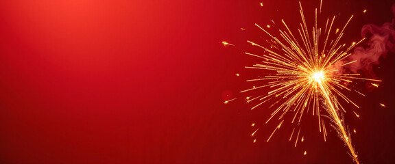 Fototapeta premium Golden firework explosion against vibrant red sky