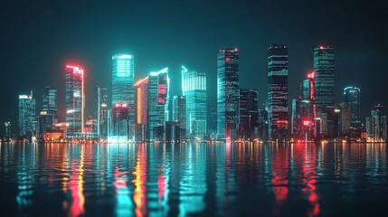 Fototapeta premium Spectacular city at night, a breathtaking view of illuminated skyscrapers and vibrant city lights