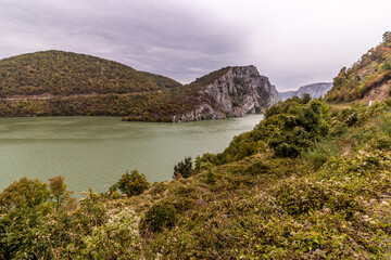 Fototapeta premium Iron Gate reservoir on Danube river between Serbia and Romania
