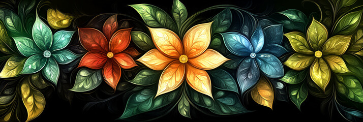 Fototapeta premium Vibrant Floral Arrangement, Intricate flowers bloom in rich hues, creating a stunning, artistic display.