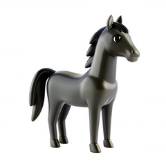 A stylized 3D model of a black horse with a glossy finish and simple features. Ideal for use in digital animations or games.