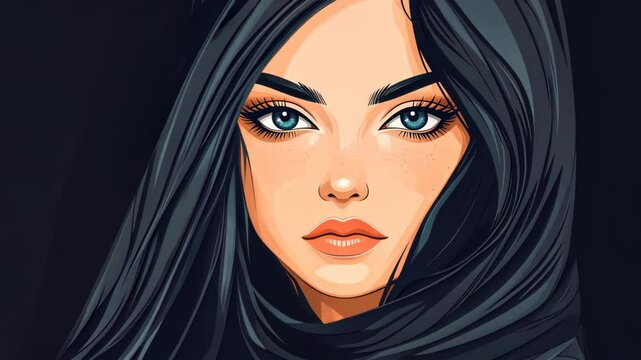 A stunning vampire woman dons a black cloak, exuding elegance and mystery against a clean, contrasting background.