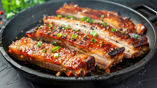 Grilled pork chops with vegetables on a plate
