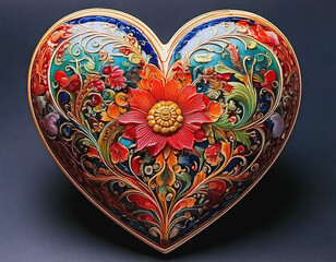Cloisonné heart with colorful design on dark background AI