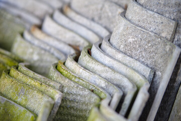 Asbestos roofing, corrugated eternit close-up