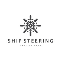 simple design of maritime sea vehicle with ship steering wheel logo concept silhouette template illustration symbol