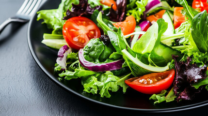 Close-up of a mixed salad beautifully served on a plate in a restaurant