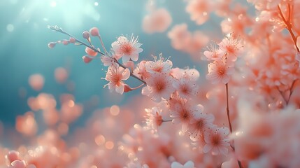 Delicate Peach Blossoms Bloom in Soft Sunlight