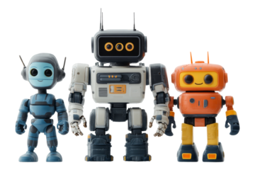 Colorful robot and doll toys on