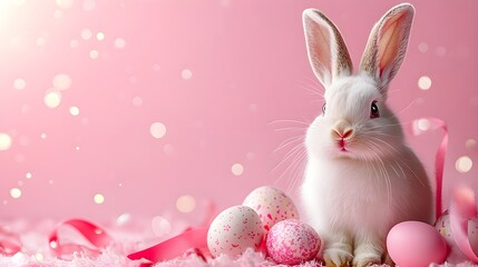 Obraz premium minimalistic Easter banner, copy space for text, minimalist background in bright, cheerful tones, surround the card with colorful Easter elements such as vividly painted eggs and whimsical decorations