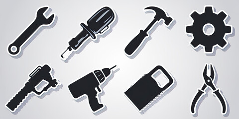 Tools Icons Wrench Hammer Drill Pliers Gear Saw More