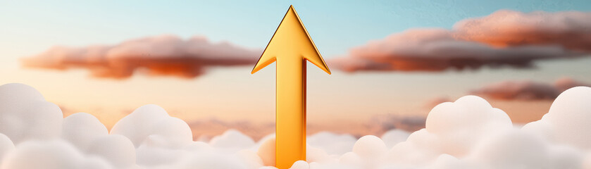 Fototapeta premium golden arrow pointing upwards through fluffy clouds