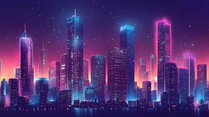 Fototapeta premium Futuristic Cyberpunk Cityscape with Neon Lights at Night