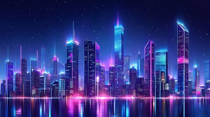 Fototapeta premium Futuristic Cyberpunk Cityscape with Neon Lights at Night