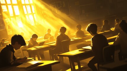 Diverse Students Engaged in Learning Under Bright Light