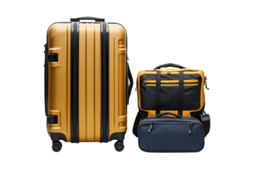 Hardshell suitcase and backpack travel gear display