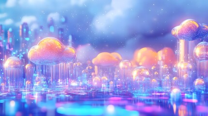 Fototapeta premium futuristic cloud cityscape: neon glow - metaverse