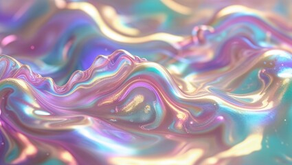 Fototapeta premium A mesmerizing abstract wave of iridescent colors in shades of pink, blue, and gold, creating a dreamy and fluid texture.