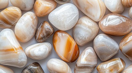 Smooth polished pebbles in earthy tones showcasing organic shapes and gradients