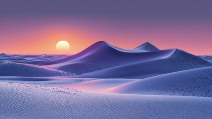 A stunning digital representation of desert dunes bathed in soft sunset colors, featuring a serene sky and layered textures that capture tranquility.