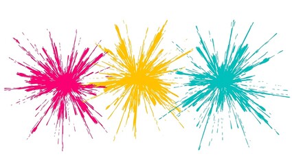 Obraz premium Vibrant paint splatters in radial pattern on white background