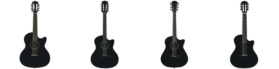 Obraz premium Music icon silhouette instrument and minimal, A collection of acoustic guitars showcasing different angles and details of their bodies and necks.
