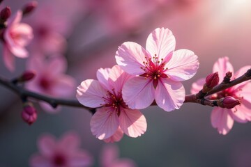 Close-up view of a single cherry blossom branch , blossom, nature detail