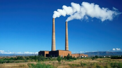 Industrial chimneys emitting smoke, symbolizing brick kilns at work, 