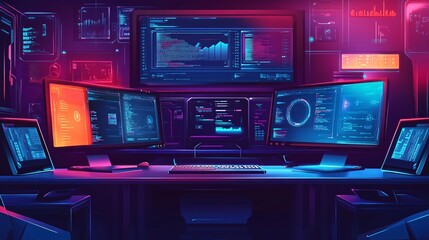 Fototapeta premium High-Tech Futuristic Workspace with Holographic Displays
