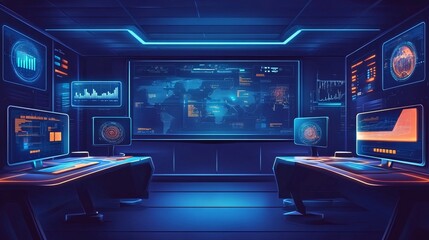 Fototapeta na wymiar High-Tech Futuristic Workspace with Holographic Displays