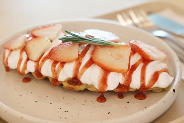 Strawberry Cream Waffles at the Cafe